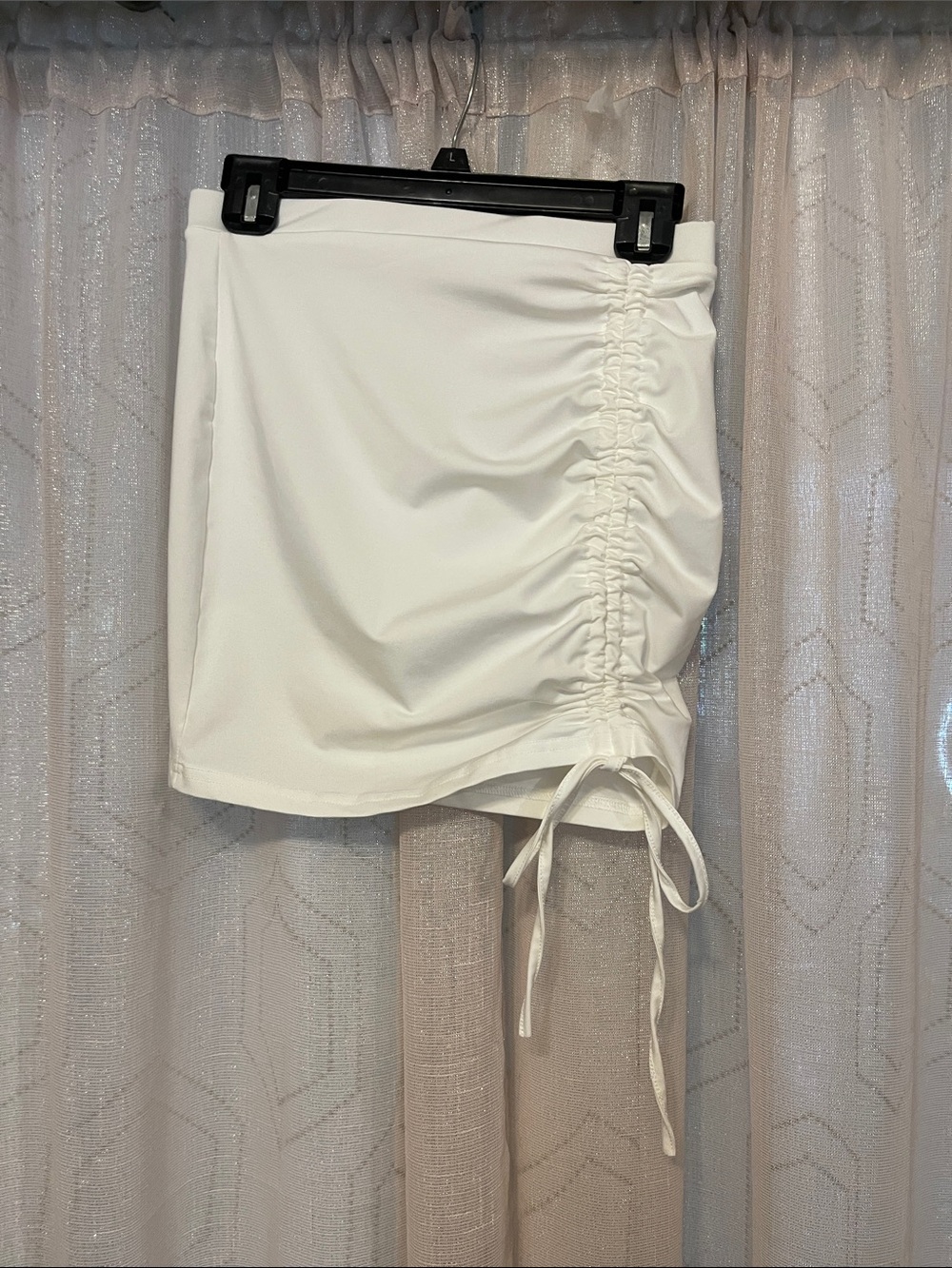 White Ruched Side Tie Mini Skirt